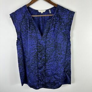 Rebecca Taylor Silk Top Womens 6 Sleeveless Purple Black V Neck Office Chic
